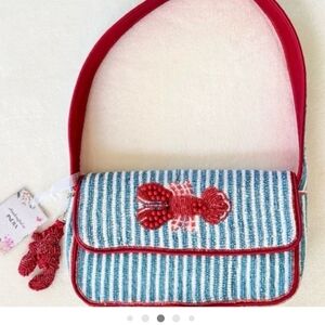 Striped Blue and Red Lobster Beaded Handbag